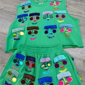 Queen of Sparkles Fringe Face Embroidered Set